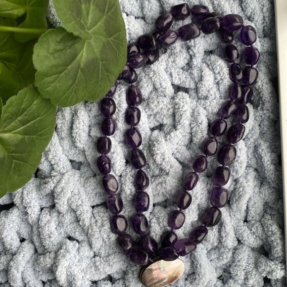 Genuine Amethyst with Abalone Clasp Necklace - Picture 2 of 7